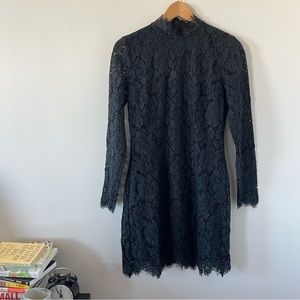 Ganni Jerome Black Lace Mock Neck Long Sleeve Mini Dress Size 38/6/Med